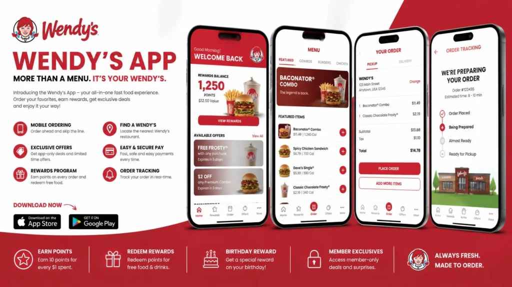 Wendys app guide showing rewards, deals, mobile ordering, delivery, and hidden features 2026